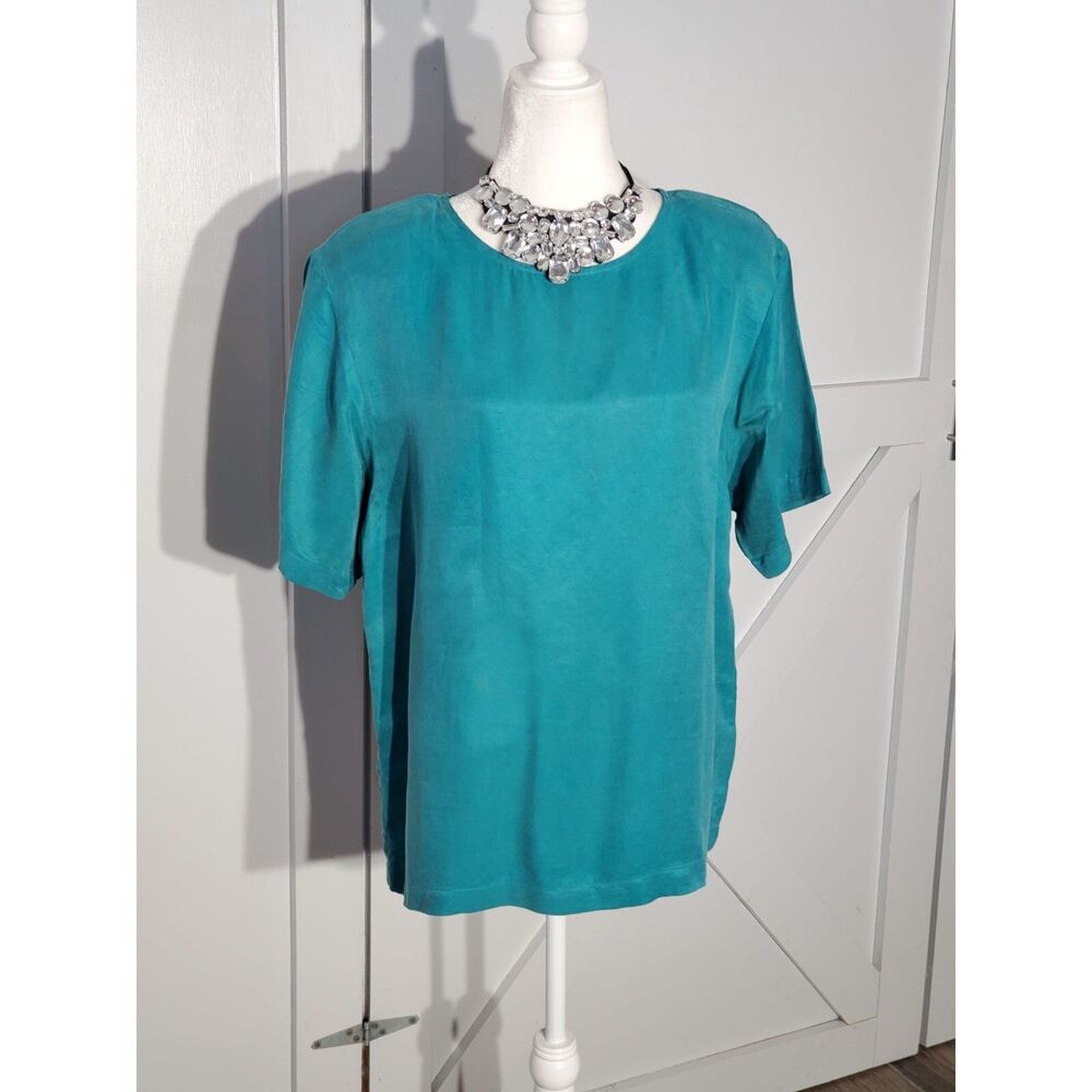 VINTAGE KAREN KANE BLOUSE COLOR BLUE SHORT SLEEVE 100% RAYON SIZE 12(L)